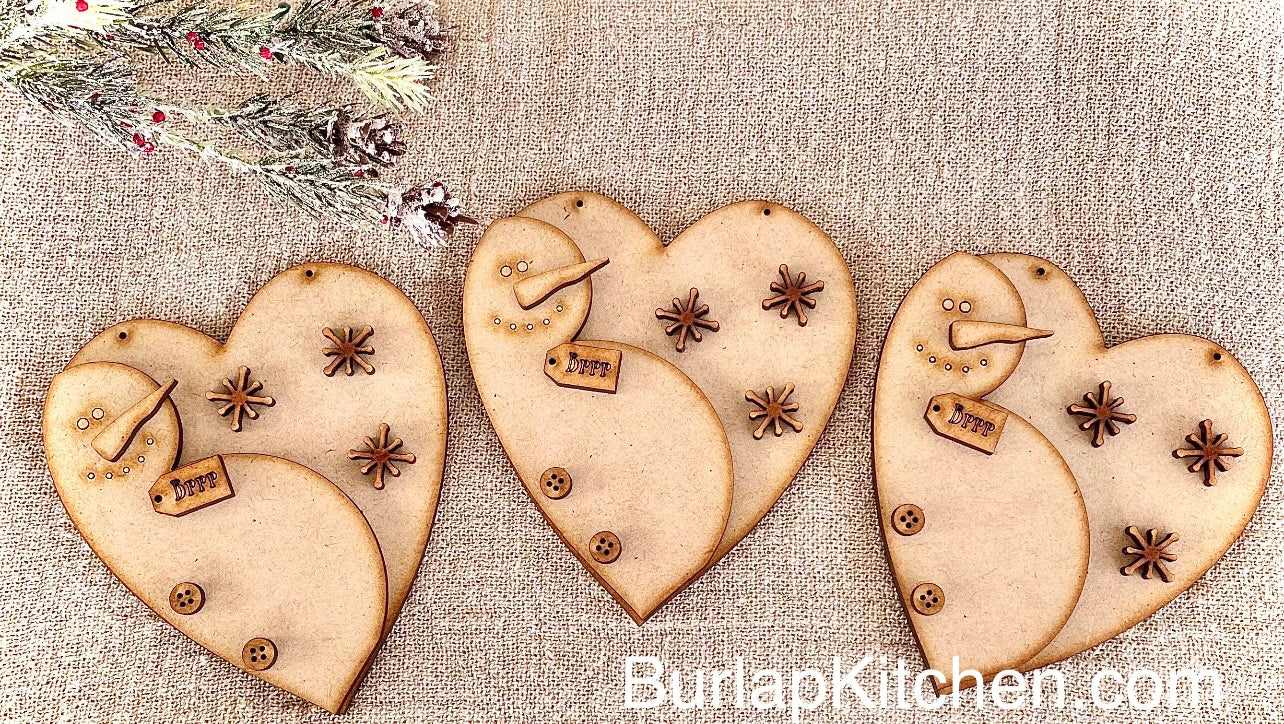 Heart Shaped Snowman “Brrr” DIY Ornaments, Set of 3