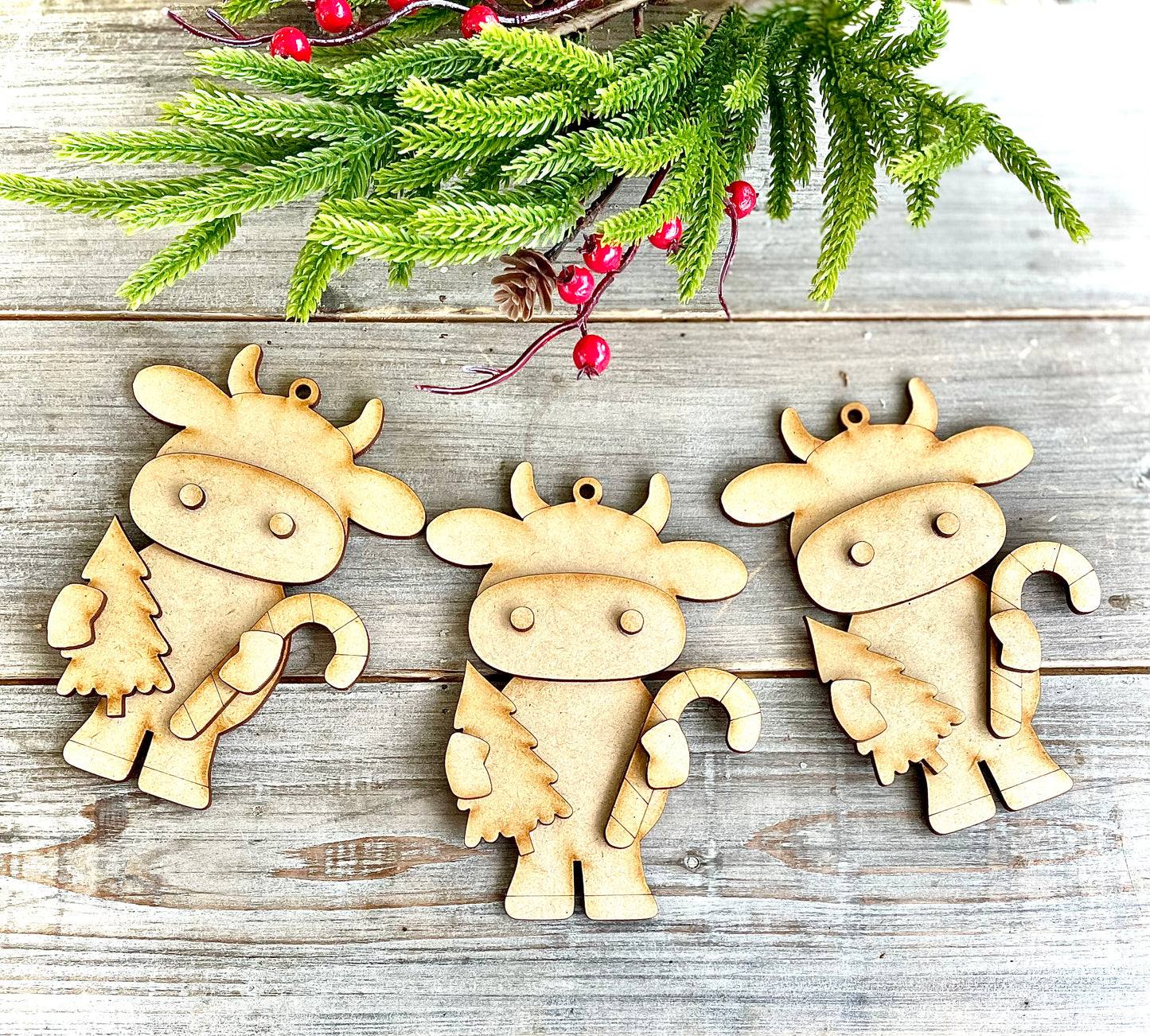 (BFR25) Christmas Cow DIY Ornaments, Set of 3