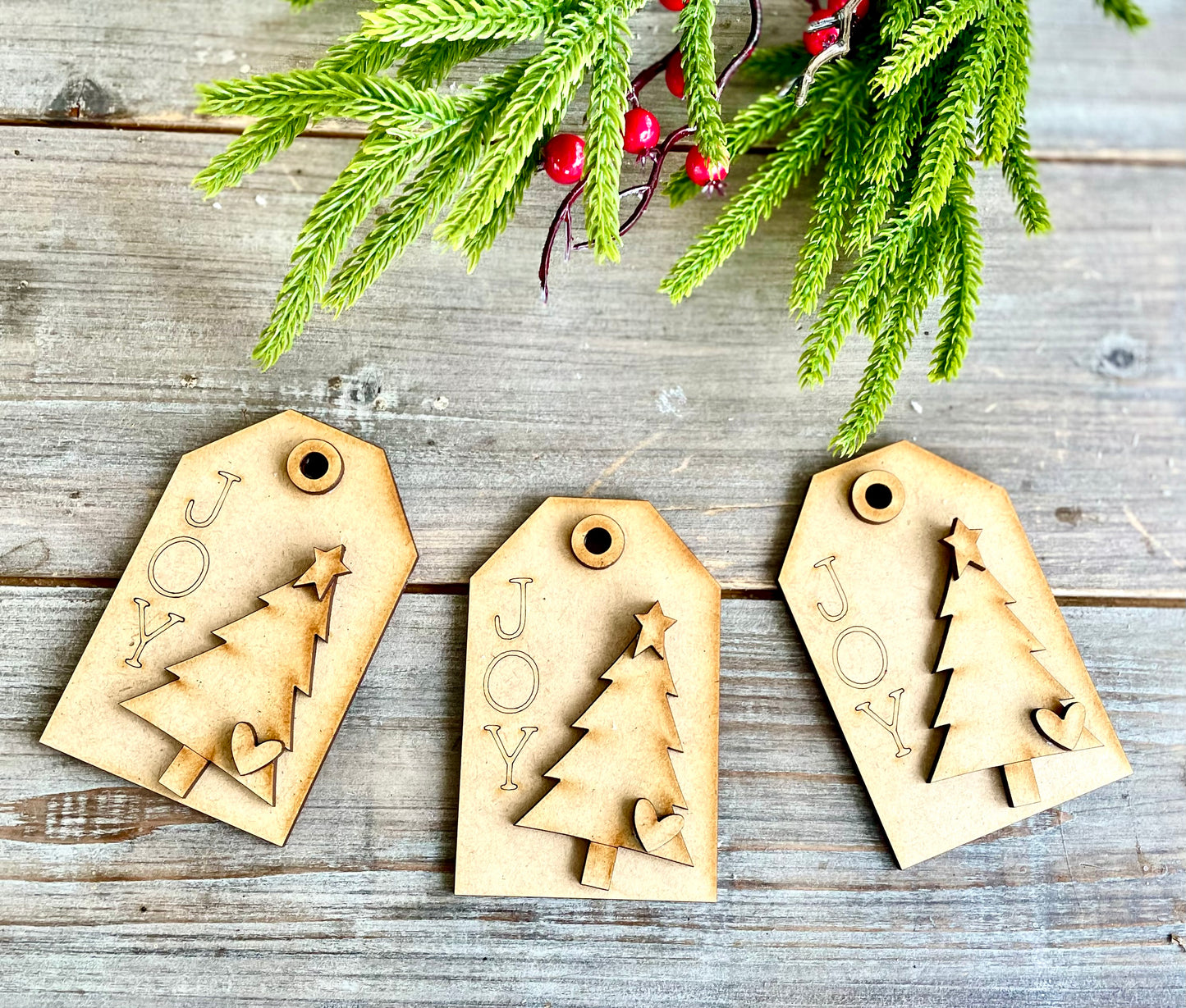 (BFR25) JOY Christmas Tree Tag DIY Ornaments, Set of 3