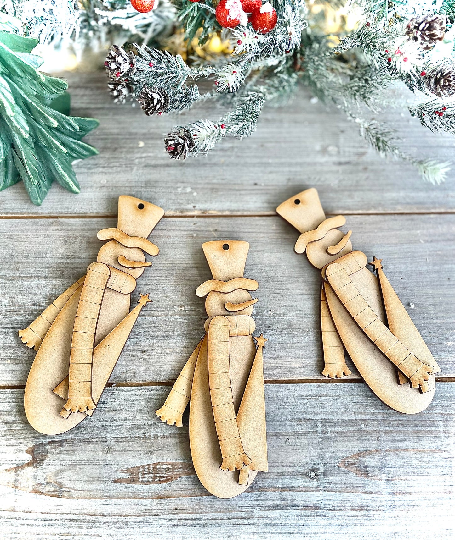 (BFR25) Primitive Striped Scarf Snowmen Ornaments, Set of 3