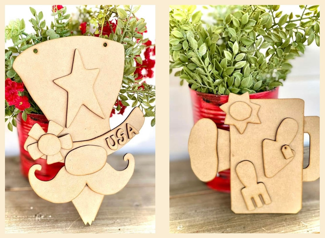 The “Hey Summer” Bundle (Whimsical Uncle Sam DIY Hanger Craft Kit & Garden-Themed Watering Can DIY Craft Kit)