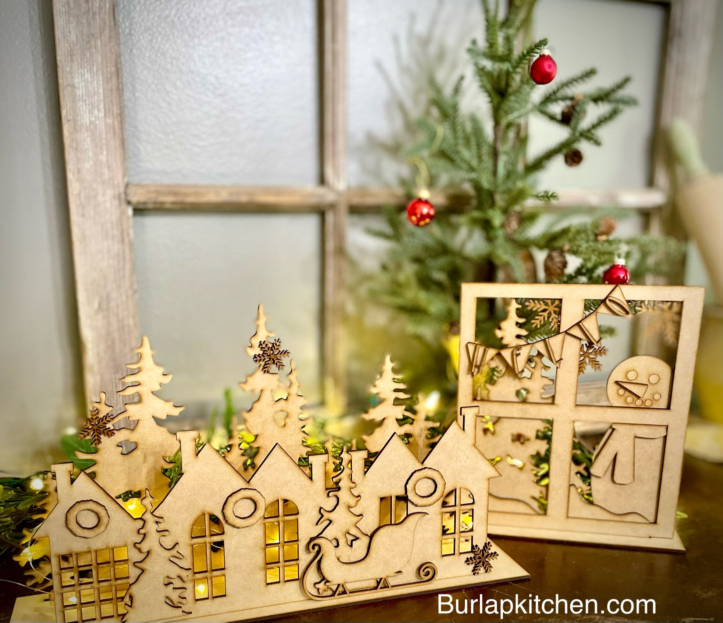 Bundle - Christmas Village & Snowman in Window - DIY Craft Kit