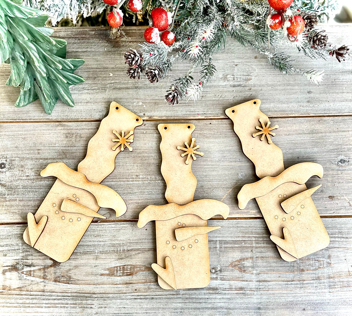 (BFR25) Wonky Hat Mason Jar Snowman DIY Ornaments - Set of 3