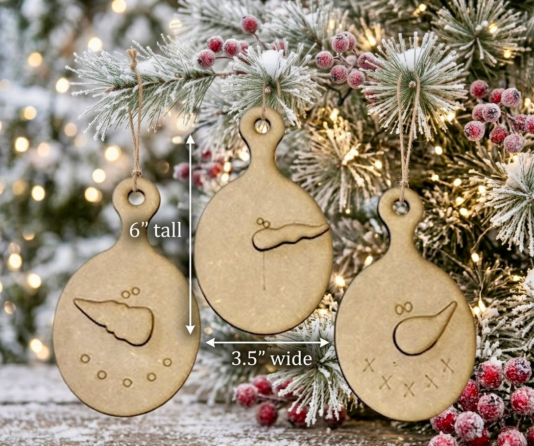 (Item#072) Snowman Face Round Cutting Board Ornaments, Set of