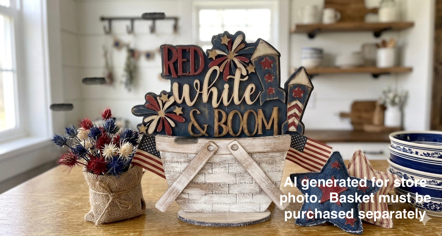 (Item#063) Red, White, & Boom Patriotic Insert for Basket (INSERT ONLY) - DIY Craft Kit