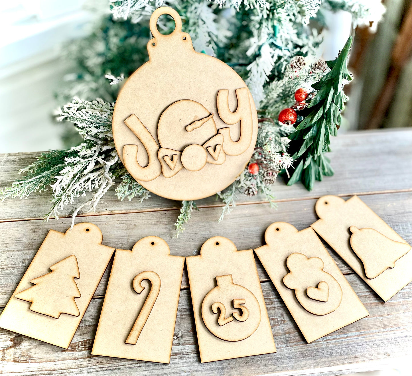 Merry Monday Bundle Deal - Festive Christmas Banner + JOY Snowman Ornament Shaped Hanger - (DIY Craft Kits)