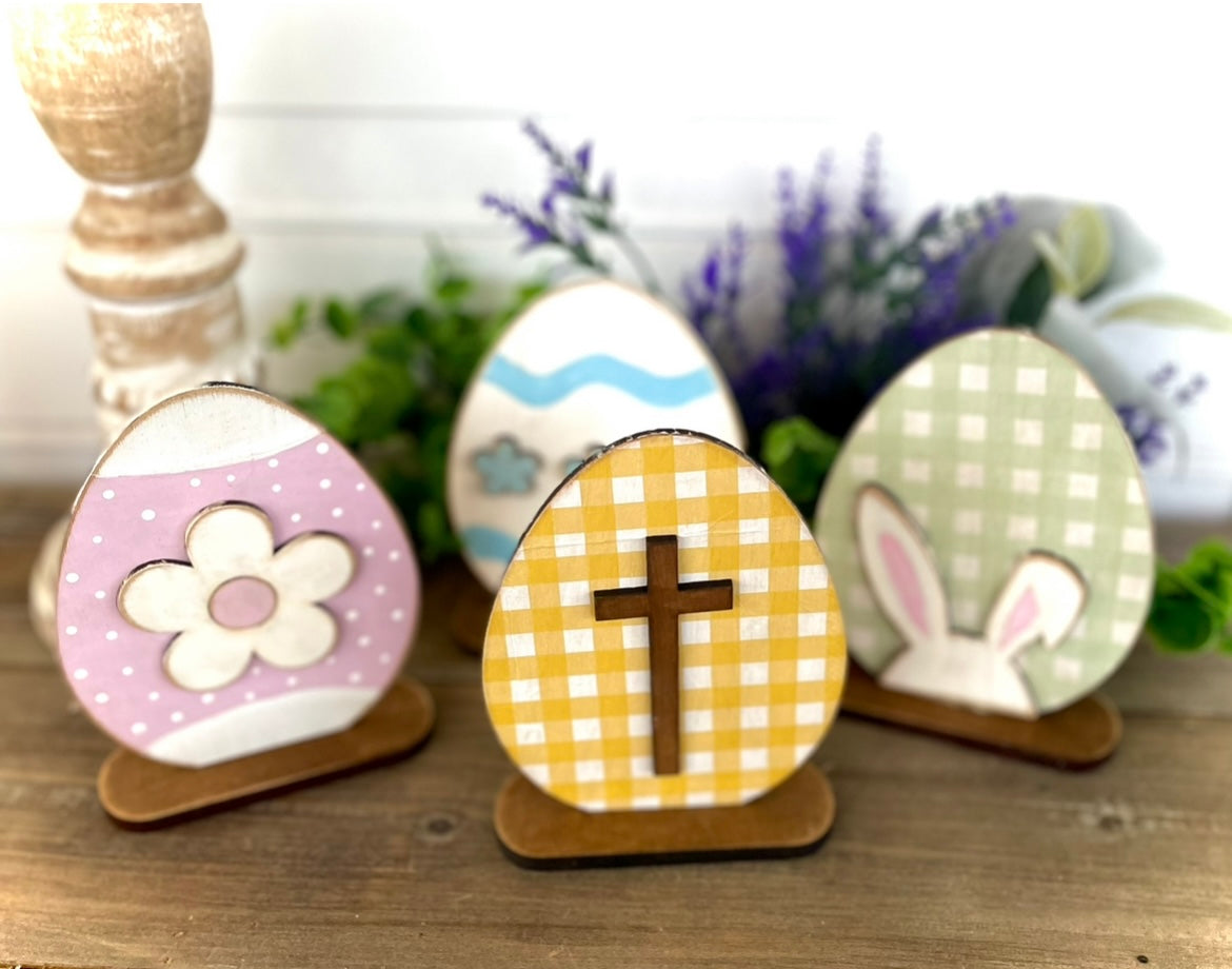 (Item#010) Easter Eggs w/Bases, Set of 5 - DIY Craft Kit