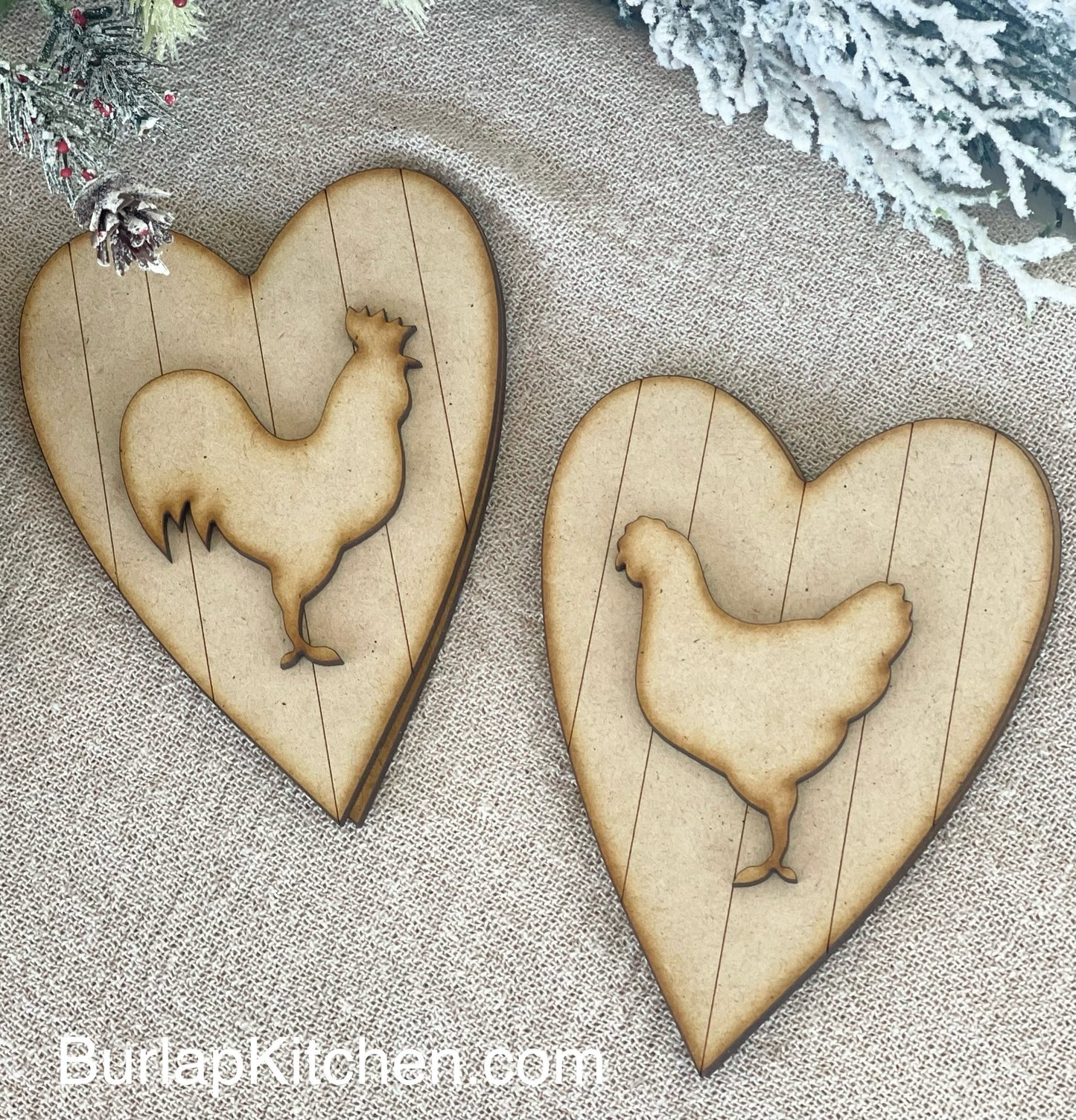 Chicken Heart Ornaments, Set of 2 - (DIY Craft Kit)