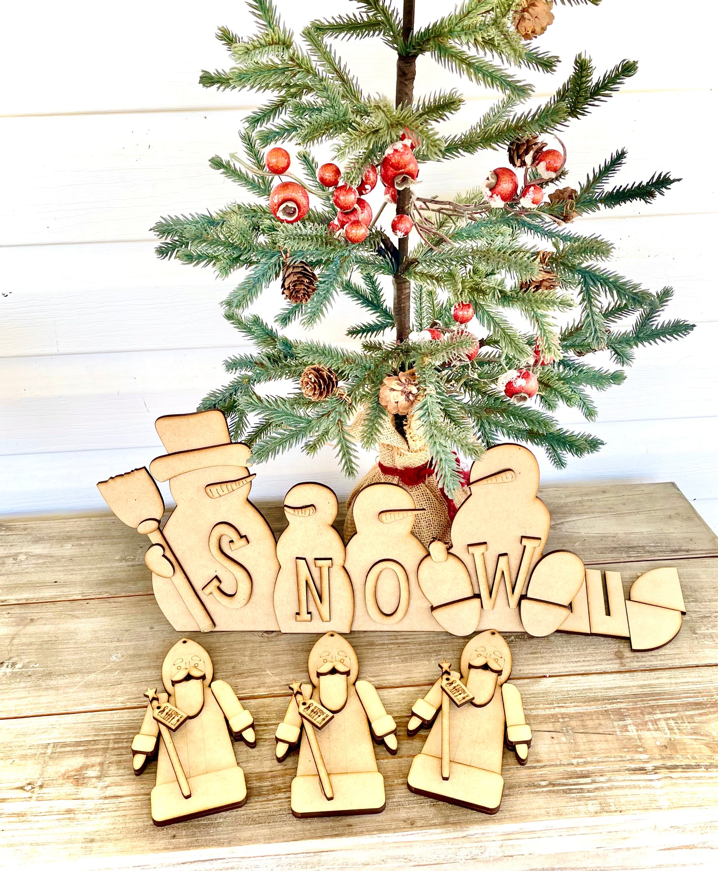 Merry Monday Bundle Deal Snowmen “SNOW" Leaner + Primitive Santa DIY Ornaments