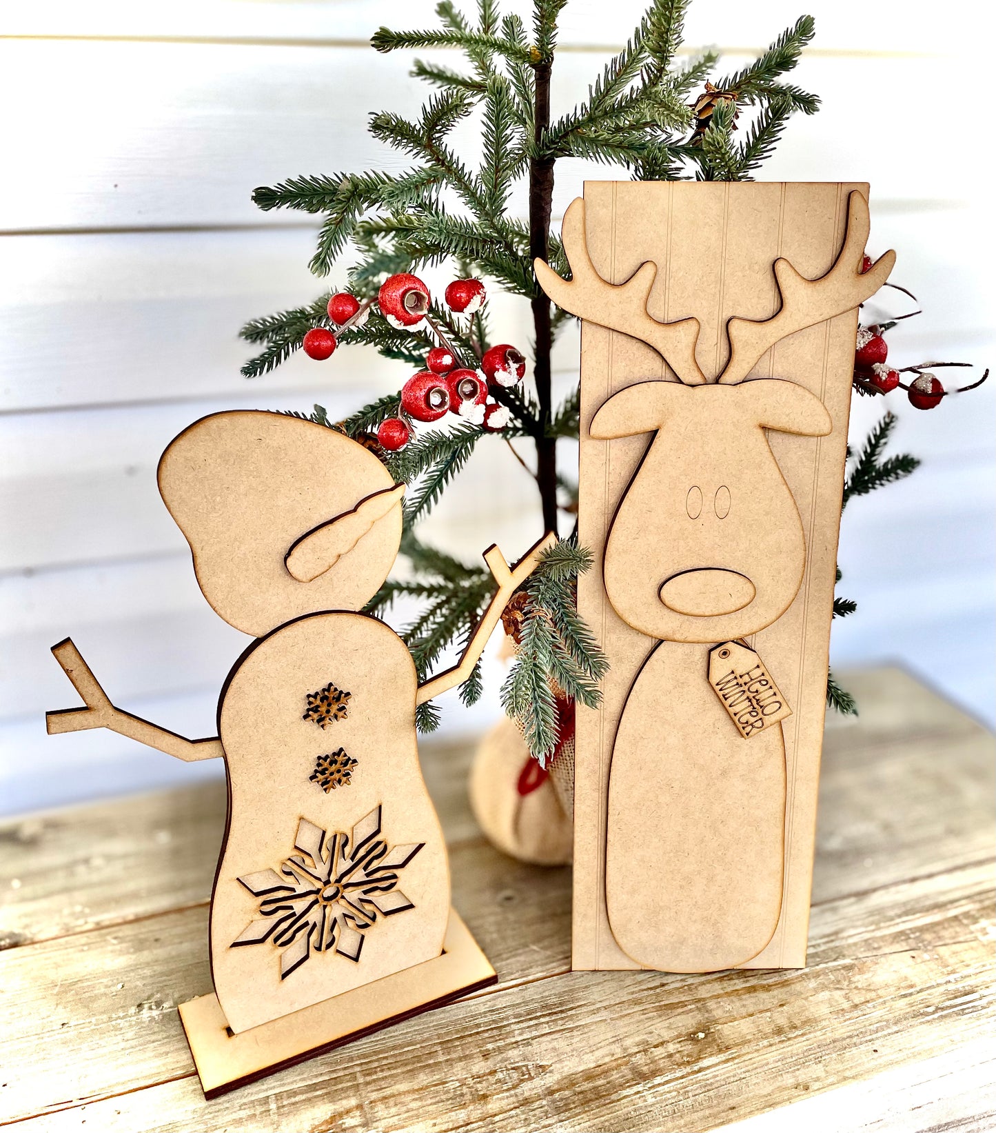 Bundle - Stand Alone Snowflake Snowman + “Hello Winter” Reindeer Leaner - DIY Craft Kits