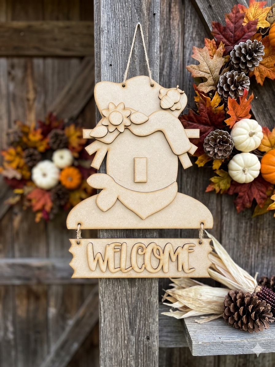 (Item#55) “Welcome” Scarecrow Hanger - DIY Craft Kit