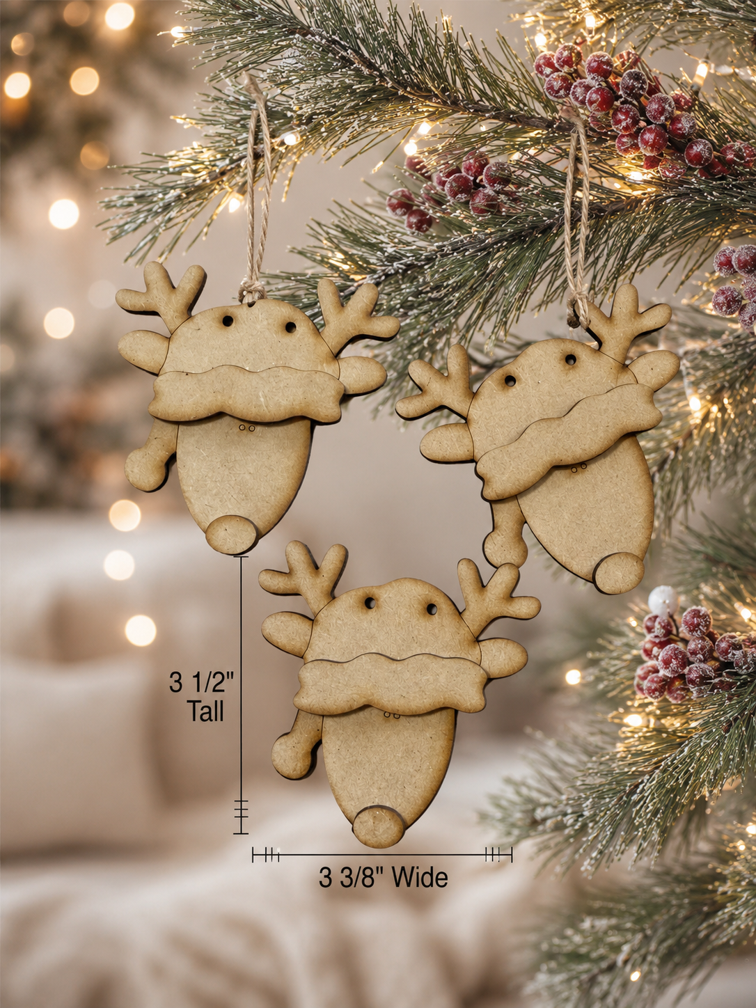 (Item#110) Bundle - Wonky Snowman Leaner w/ Cardinal + Santa Hat Reindeer DIY Ornaments