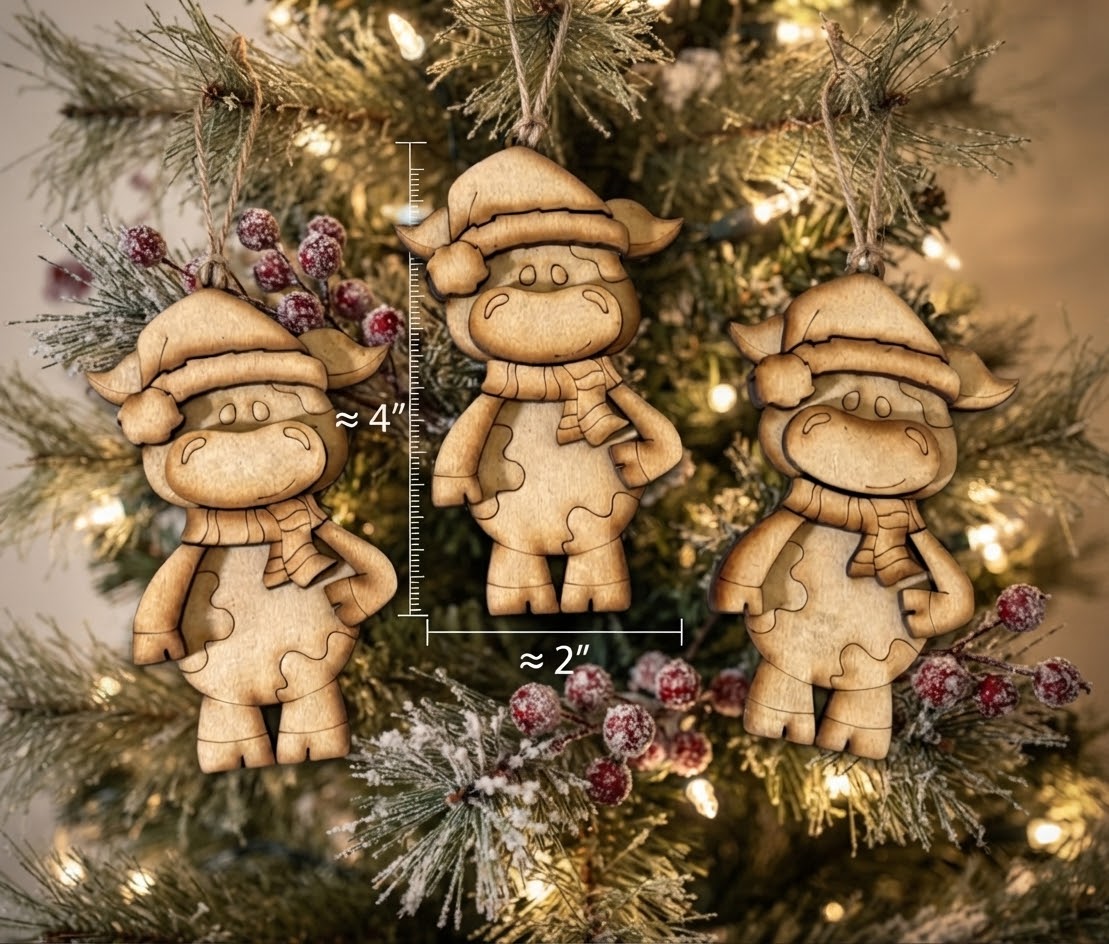 (Item#136) Christmas Cow DIY Ornaments w/ Santa Hat, Set of 3