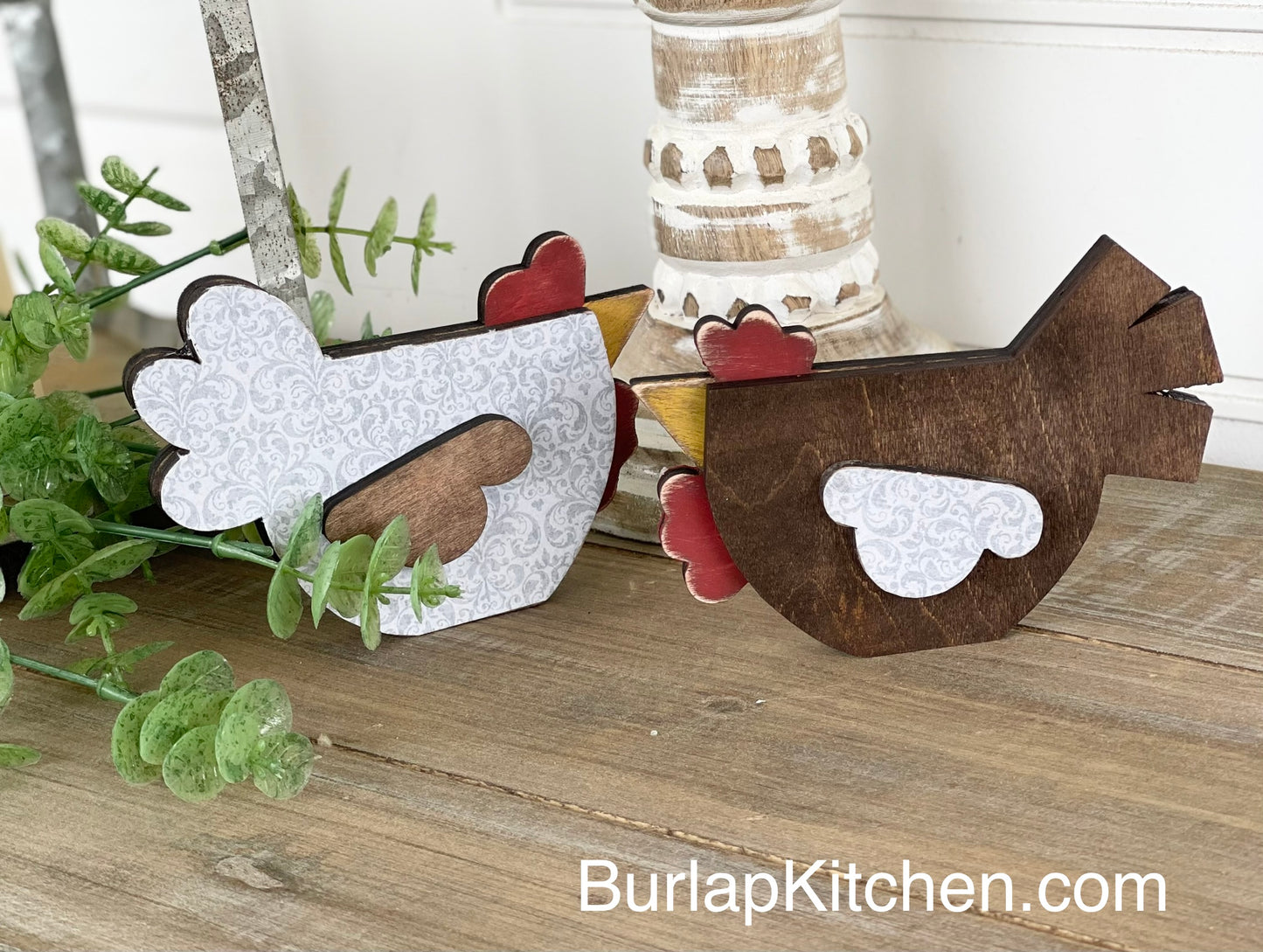 Set of 2 Tiered Tray Chickens - (Maple Wood DIY Craft Kit)