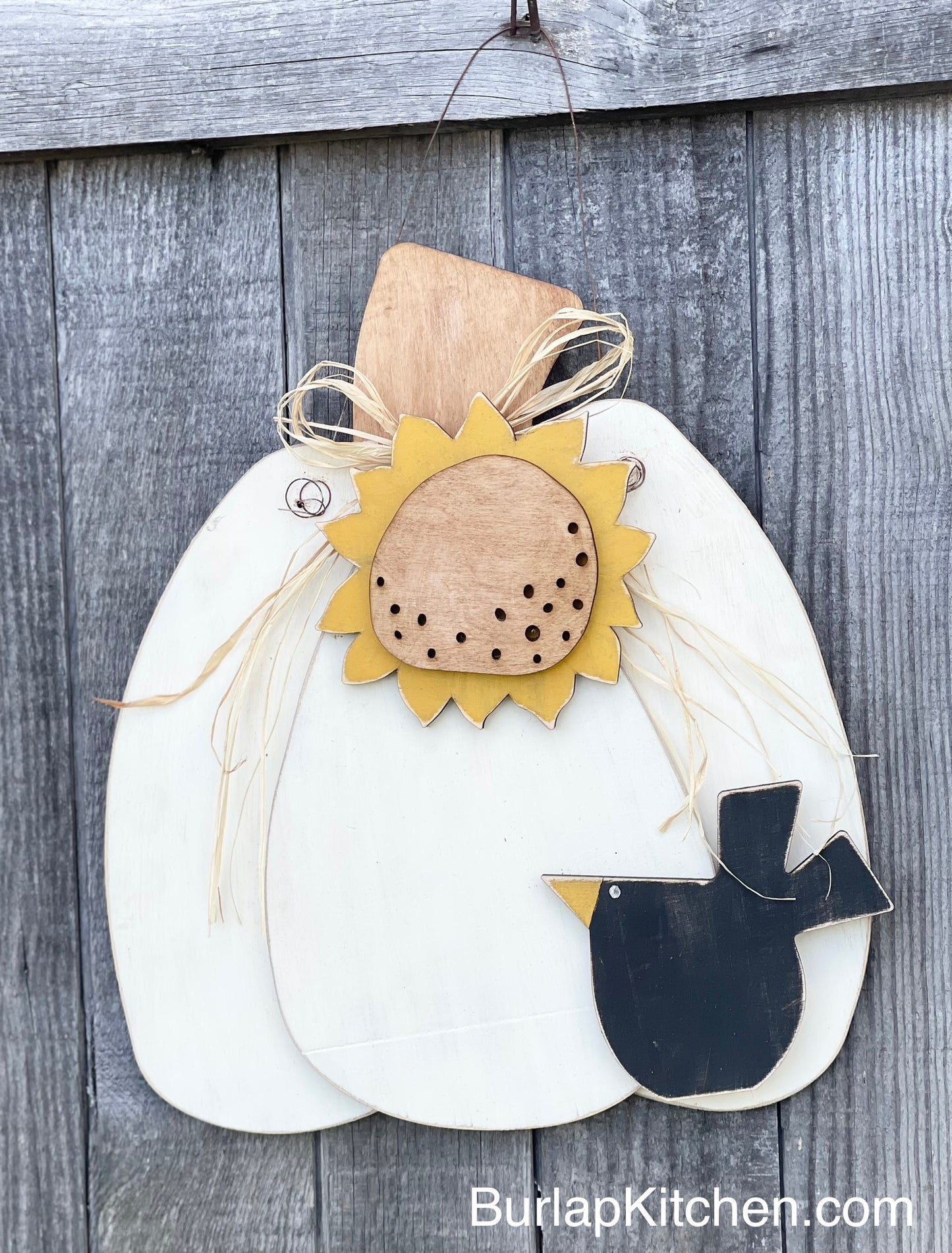 Farmhouse Pumpkin Hanger w/ Crow and Sunflower- (Maple Wood DIY Craft Kit)