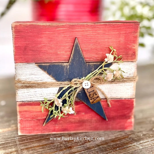 DIY Farmhouse Patriotic Star Shelf Sitter