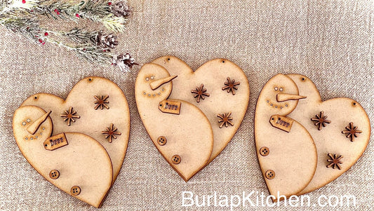 (CK) Heart Snowman Ornaments, set of 3 - FREE SHIPPING