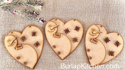 (CK) Heart Snowman Ornaments, Set of 3