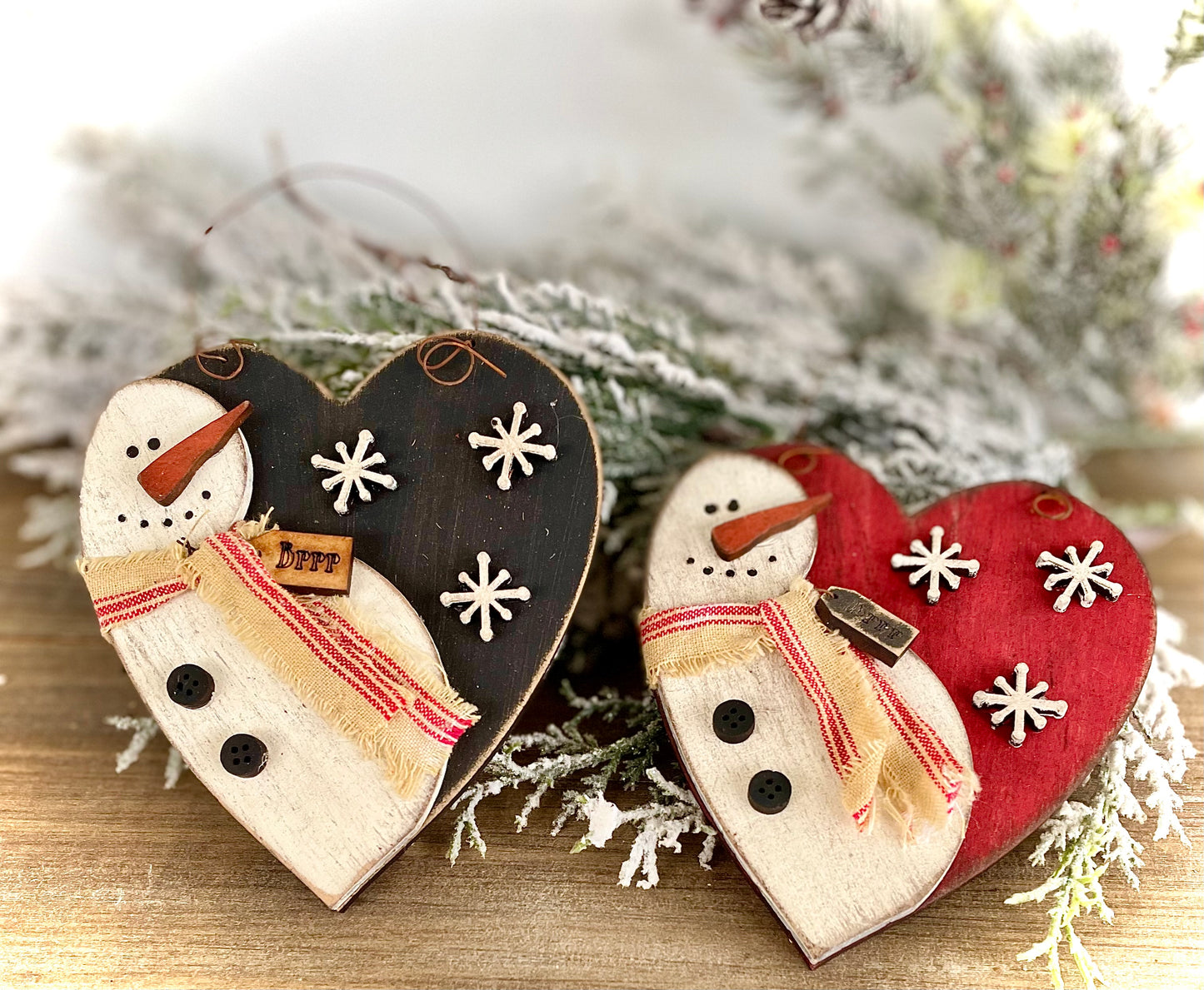 (CK) Heart Snowman Ornaments, Set of 3