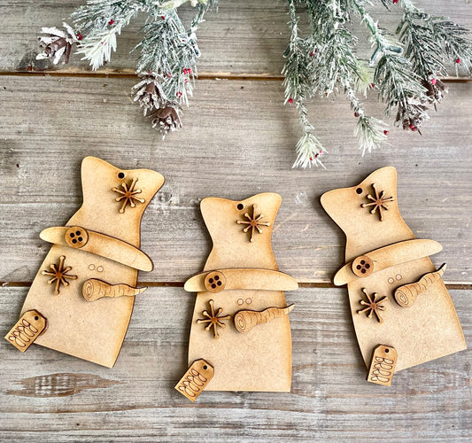 (BFR25) DIY Snowman Ornaments with “BRRR” tags, Set of 3