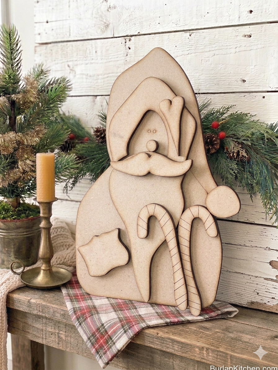 Rustic Santa Leaner w/Candy Canes (*Laser-cut on 1/8” MDF/Hardboard) - DIY Craft Kit