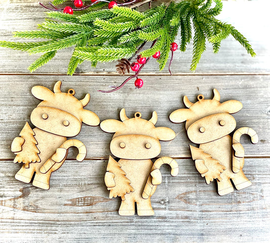(BFR25) Christmas Cow DIY Ornaments, Set of 3