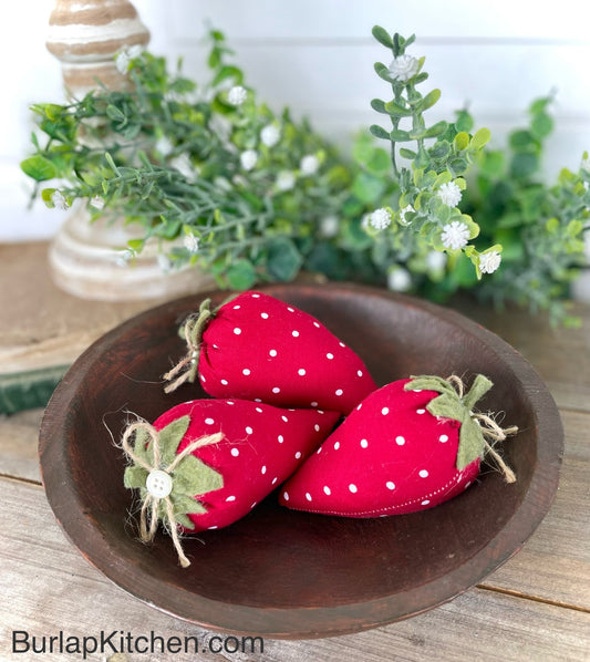 (HSM) Hand Sewn by Mimi Strawberries, set of 3 - FREE SHIPPING