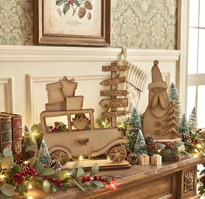 (Item#094) Bundle - Elf in Vintage Car + Santa and Wonky Tree Leaner - DIY Craft Kit