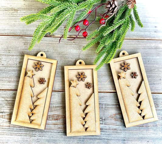 (BFR25) Christmas Trees in Frame DIY Ornaments, Set of 3