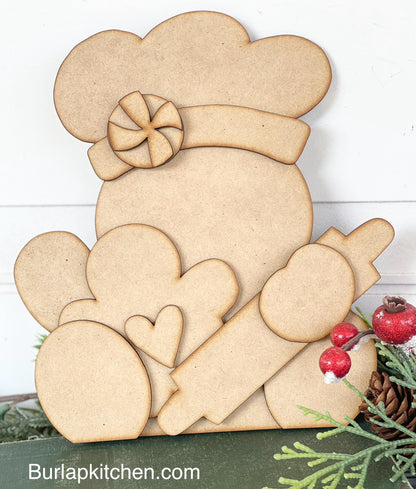 Gingerbread Man w/Chef’s Hat Leaner - DIY Craft Kit