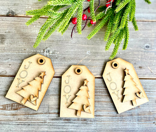 (BFR25) JOY Christmas Tree Tag DIY Ornaments, Set of 3