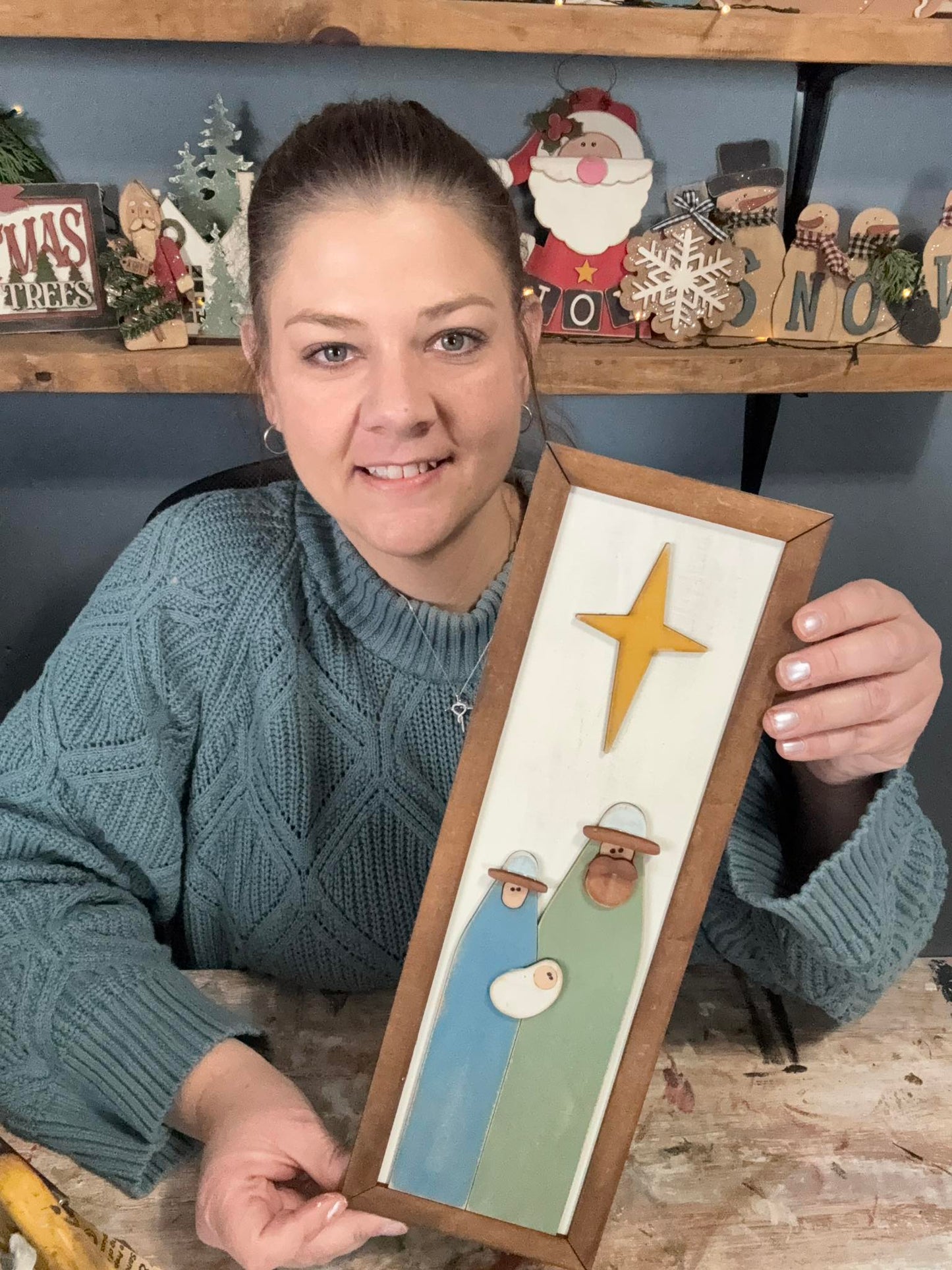 Merry Monday Mary, Joseph, and Baby Jesus in Frame Leaner - DIY Craft Kit