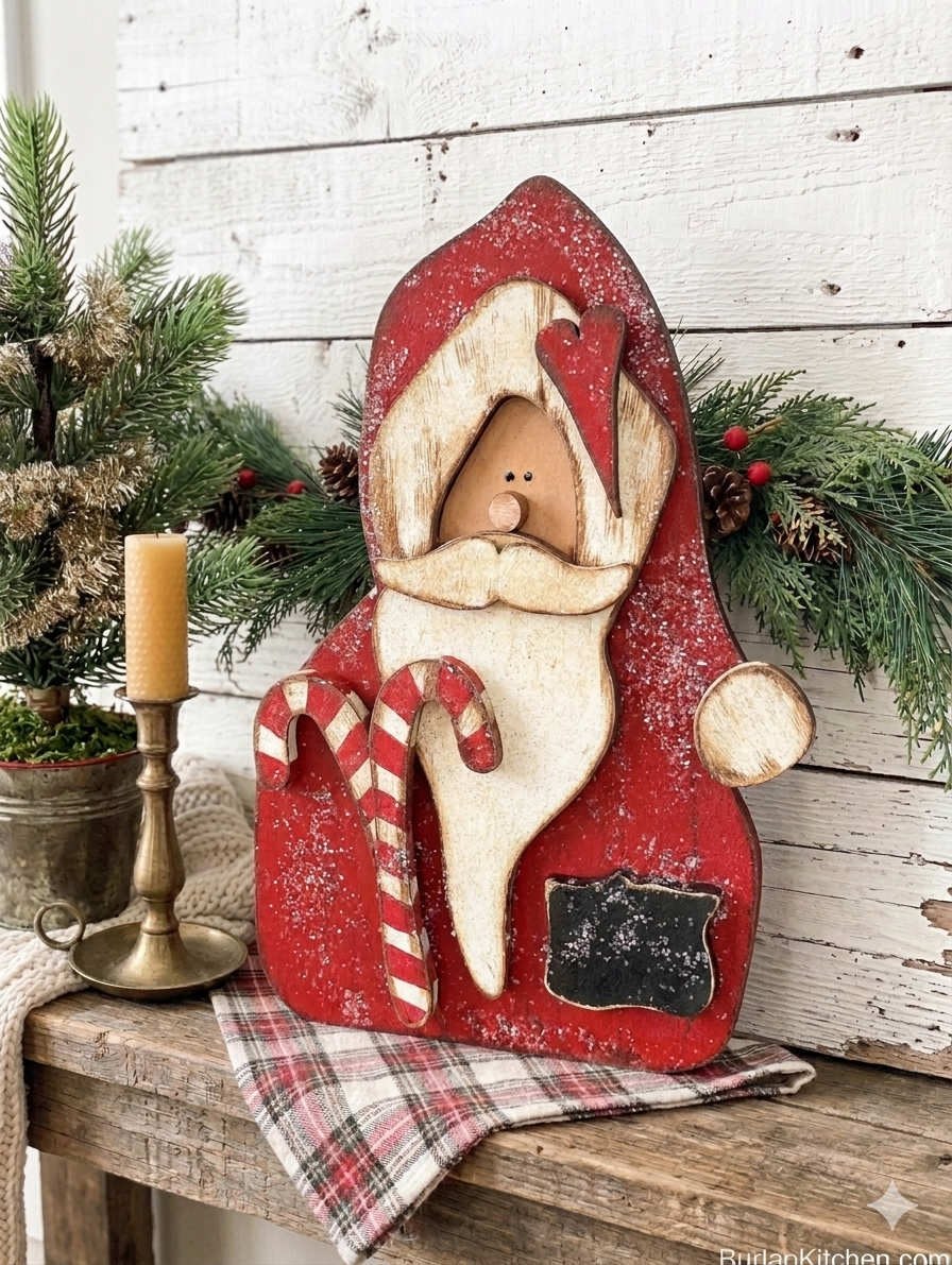 Rustic Santa Leaner w/Candy Canes (*Laser-cut on 1/8” MDF/Hardboard) - DIY Craft Kit