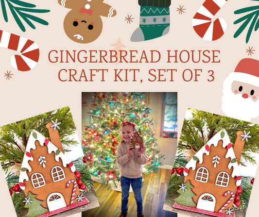 (3) Gingerbread House Craft Kits, Set of 3