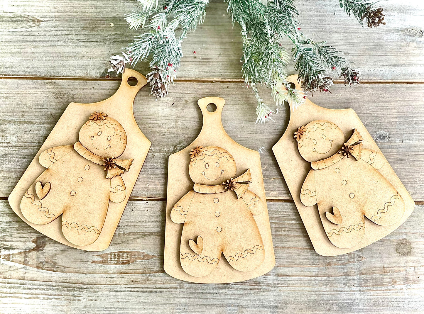 (BFR25) Rustic Gingerbread Man on Cutting Board DIY Ornaments - Set of 3