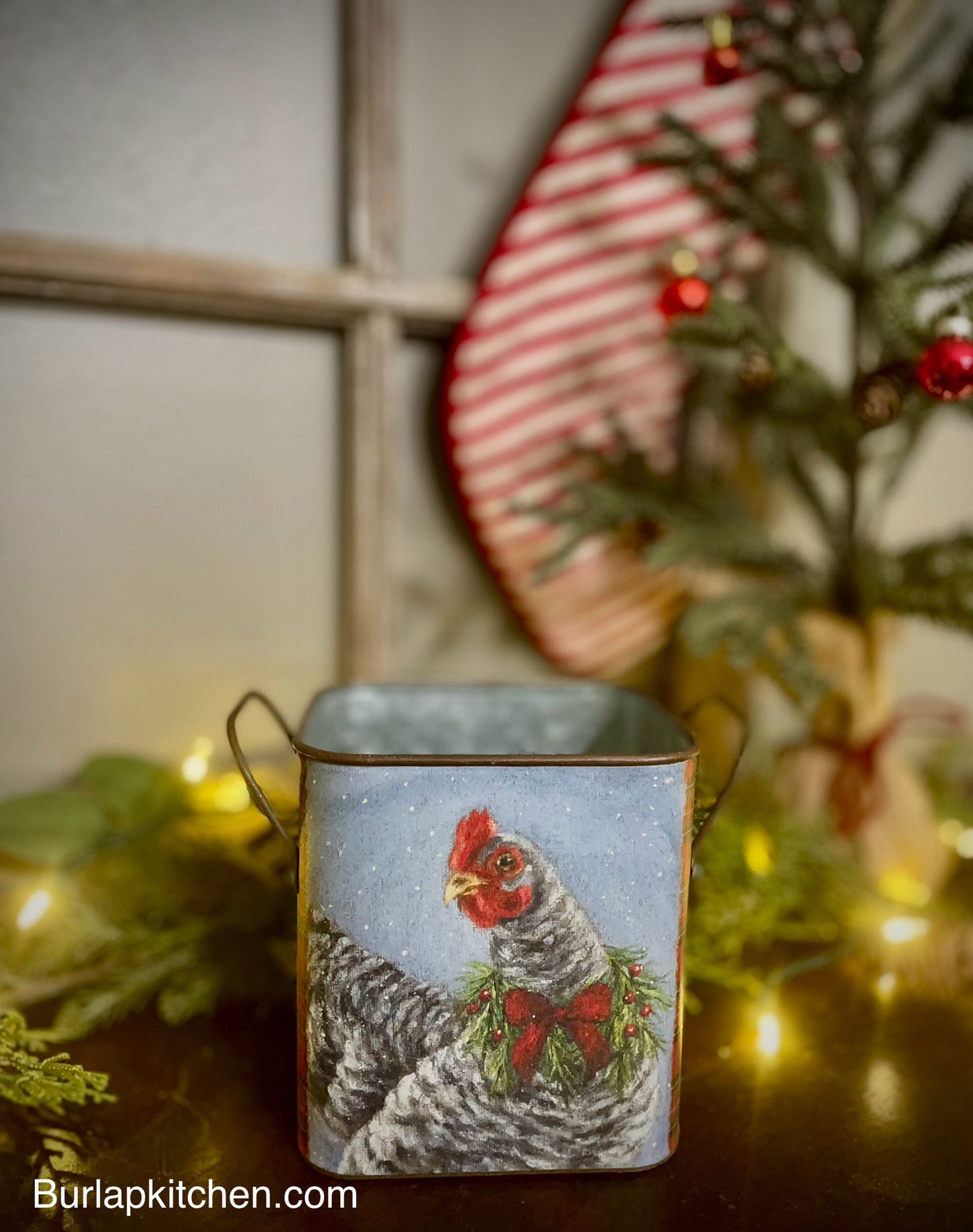 (F) Farmhouse Christmas Chicken Canister