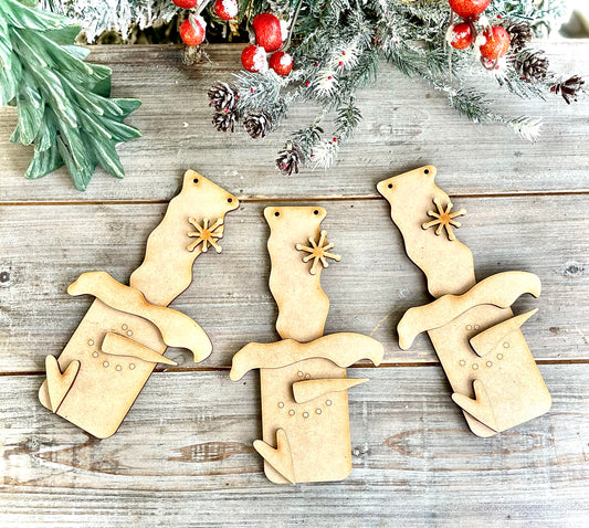 (BFR25) Wonky Hat Mason Jar Snowman DIY Ornaments - Set of 3