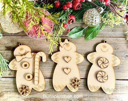 DIY Gingerbread Man Ornaments, Set of 3