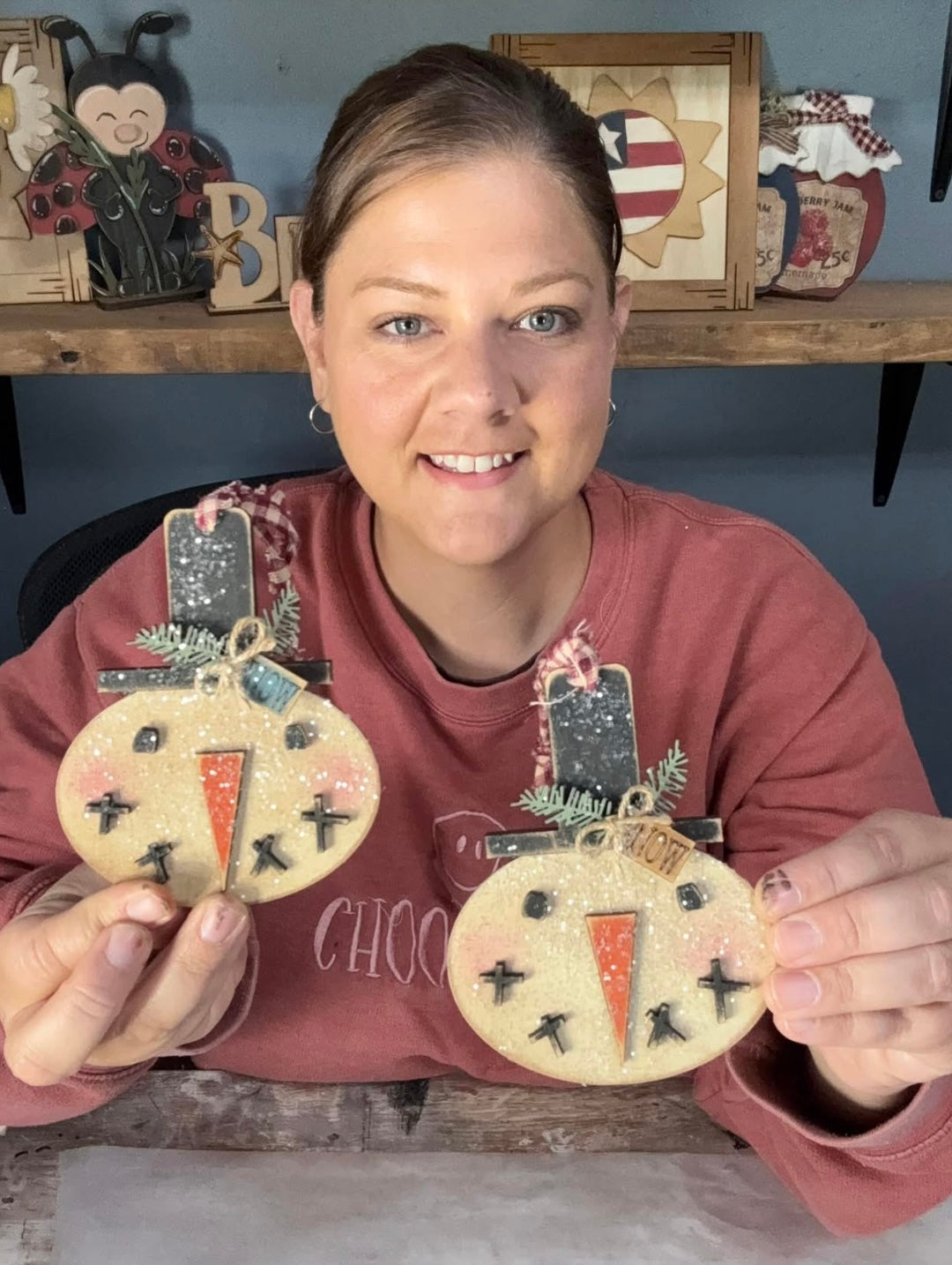 Primitive Detailed Snowman DIY Ornaments, Set of 3