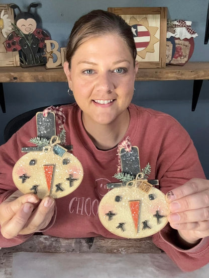 Primitive Detailed Snowman DIY Ornaments, Set of 3