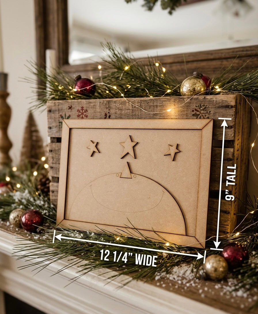 (Item#076) Bundle - Snowman Sky in Frame Leaner + Intricate Festive Santa Tea Light Holder - DIY Craft Kit