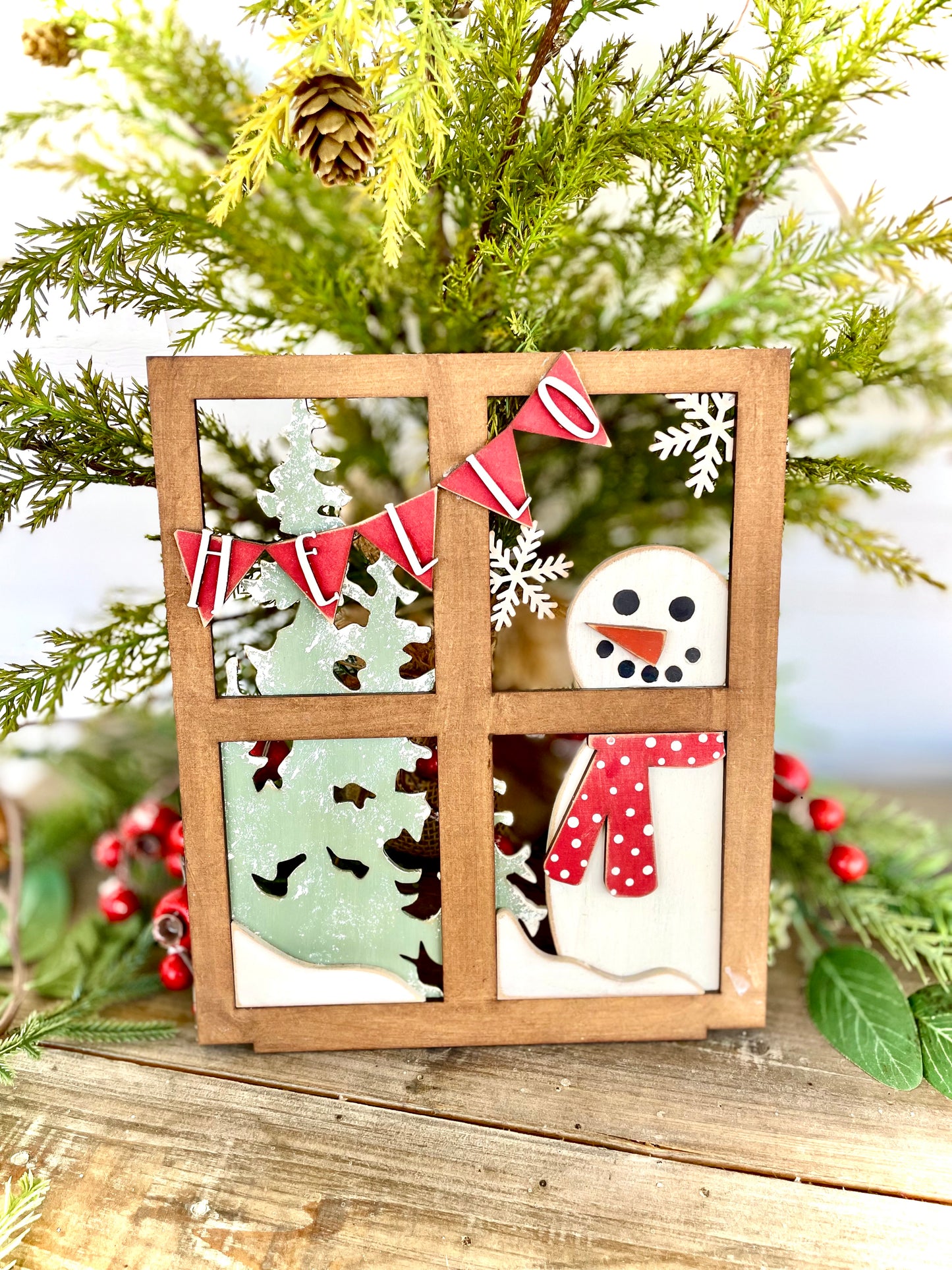 Intricate “Hello” Snowman In the Window Leaner - DIY Craft Kit