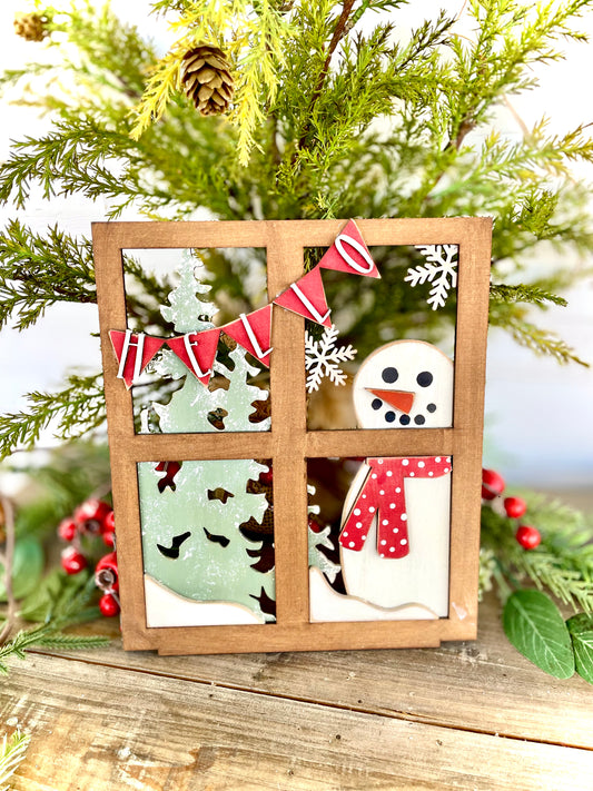Intricate “Hello” Snowman In the Window Leaner - DIY Craft Kit