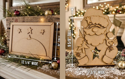 (Item#076) Bundle - Snowman Sky in Frame Leaner + Intricate Festive Santa Tea Light Holder - DIY Craft Kit