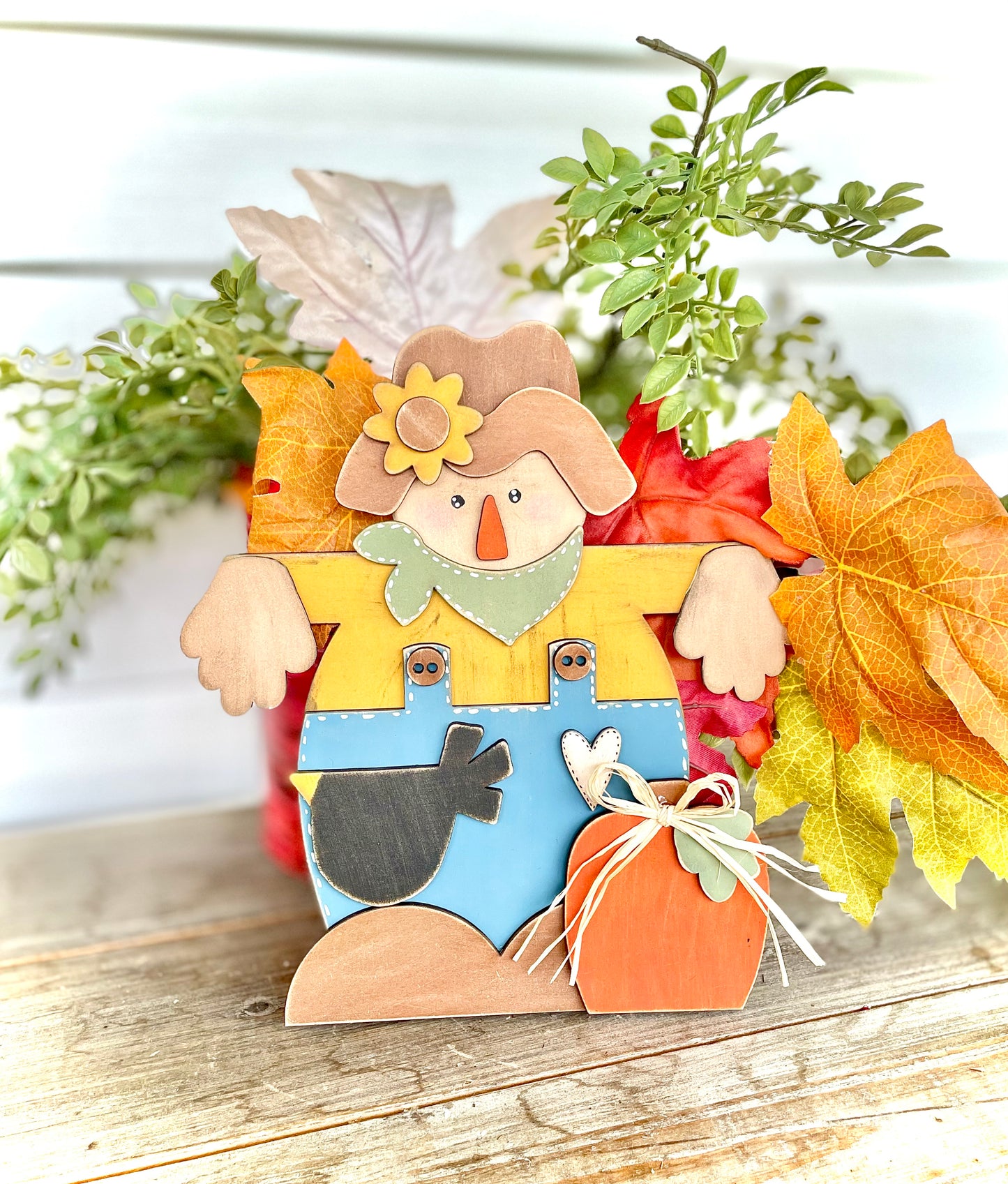 Rustic Scarecrow w/ Fall Accents Leaner (DIY Craft Kit)
