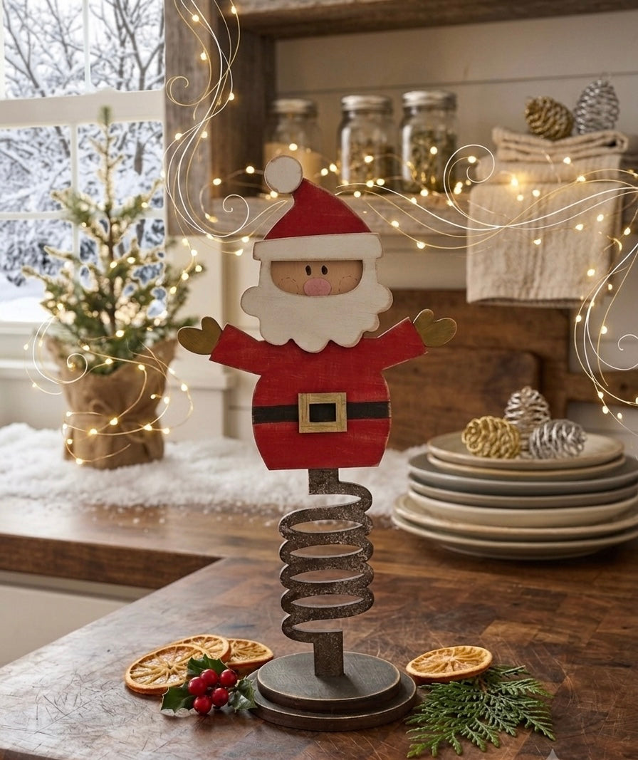 (Item#085) Bundle - Skinny Reindeer Leaner + Santa on Spring w/ Base - DIY Craft Kit