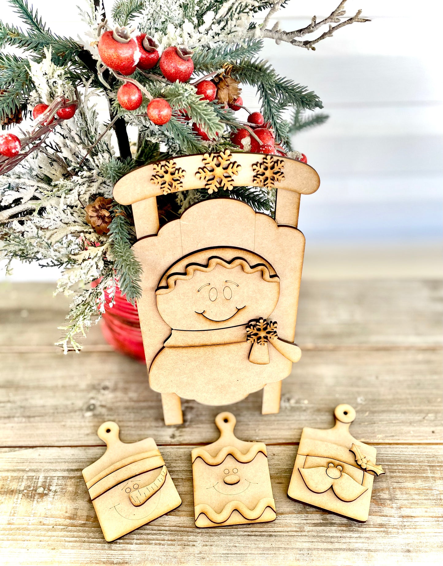 Merry Monday Bundle Deal - Gingerbread Sled Leaner DIY Craft Kit + Mini DIY Cutting Board Ornaments (Set of 3)