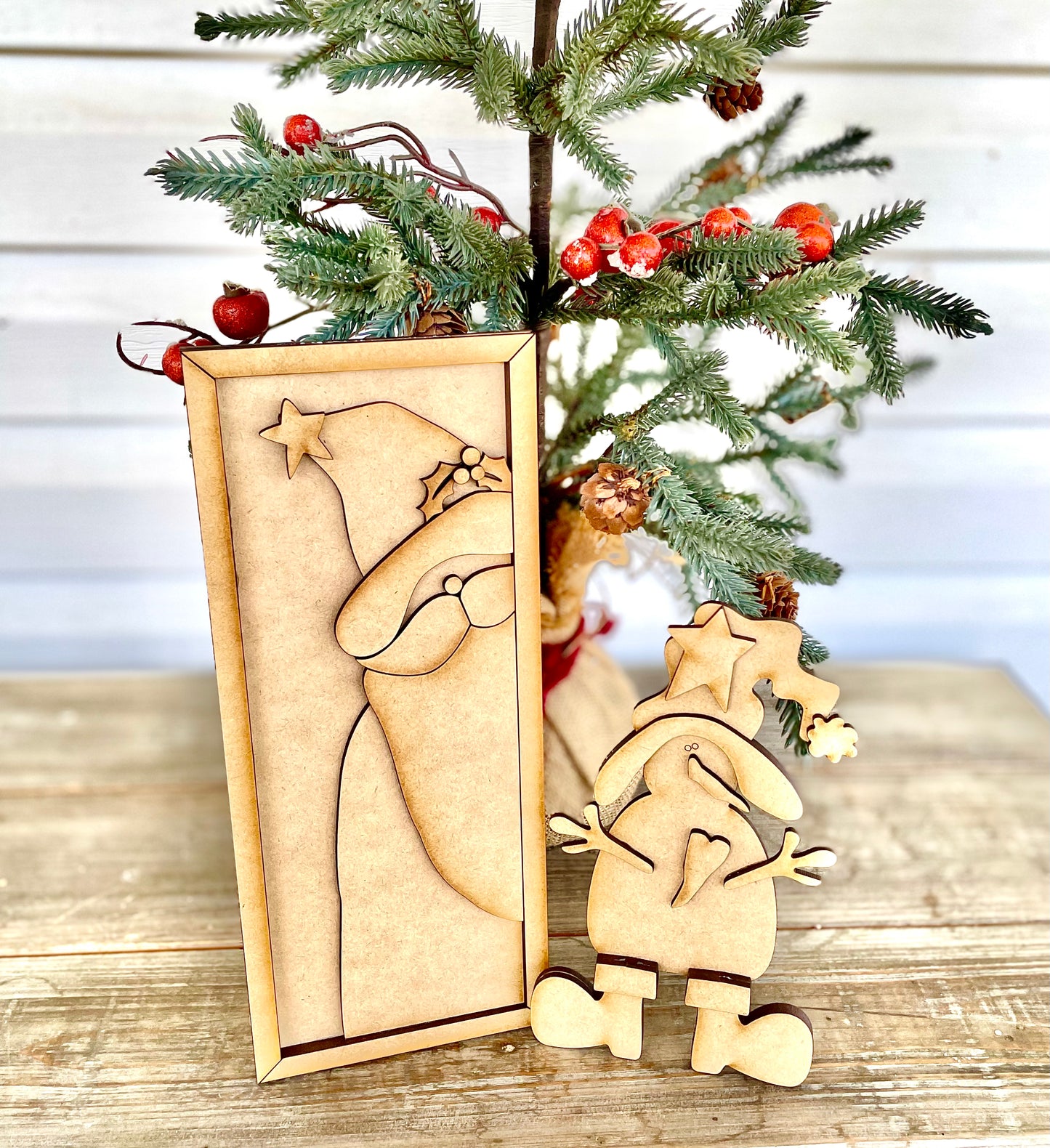 Bundle - Whimsical Santa Frame Leaner + Mini Whimsical Snowman Leaner - DIY Craft Kits