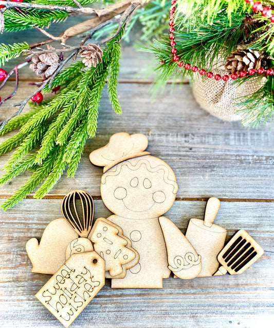 “Sweet Holiday Wishes” Baking Themed Gingerbread Man DIY Insert for Basket *Insert Only* - (DIY Craft Kit)