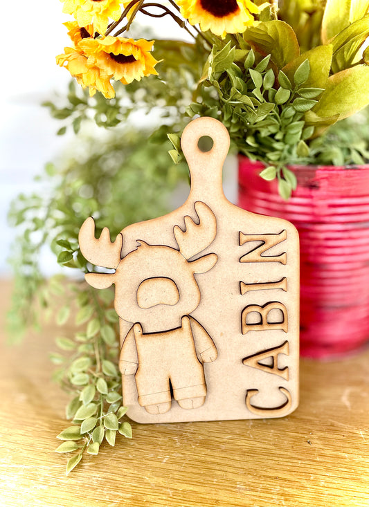 (Item#047) Hank the Moose “Cabin” Cutting Board Leaner - DIY Craft Kit
